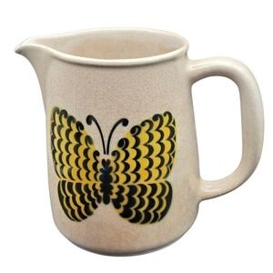 Vintage MCM Arabia Finland Yellow Butterly‎ Pitcher Cream Crackle Glaze